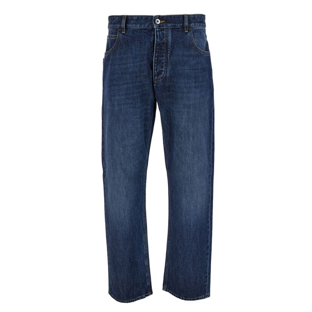 Bottega Veneta Men Blue Straight Jeans With Logo Patch In Denim Man